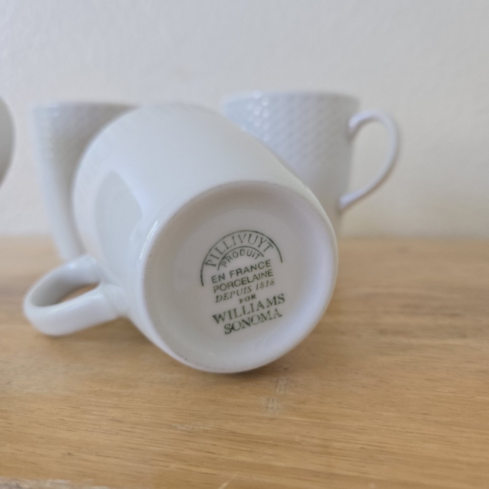 Williams Sonoma Pillivuyt Perle White Porcelain 4 Cups & 4 Saucers Small Plates - Picture 9 of 16